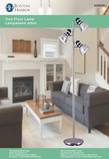 Boston Harbor TL-TREE-134 Tree Lamp, 120 V, 180 W, 3-Lamp, Incandescent Lamp, Metal, Satin Nickel Finish