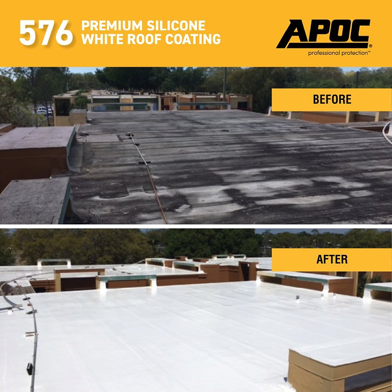 APOC AP-576 Series AP-5765 Premium Silicone Roof Coating, White, 5 gal, Pail, Liquid