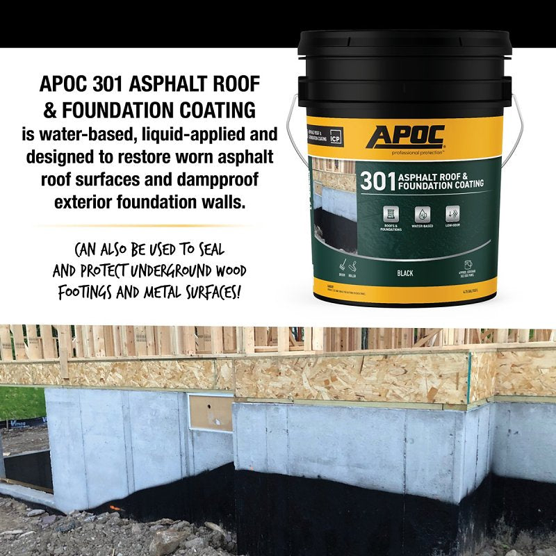 APOC AP-301 Series AP-3015 Asphalt Roof and Foundation Coating, Black, 4.75 gal, Pail, Liquid