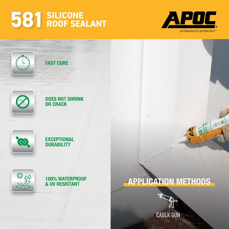 APOC Armor Flash AP-581 Series AP-5819 Silicone Roof Sealant, White, Free-Flowing Paste, 10 oz, Tube, Pack of 12
