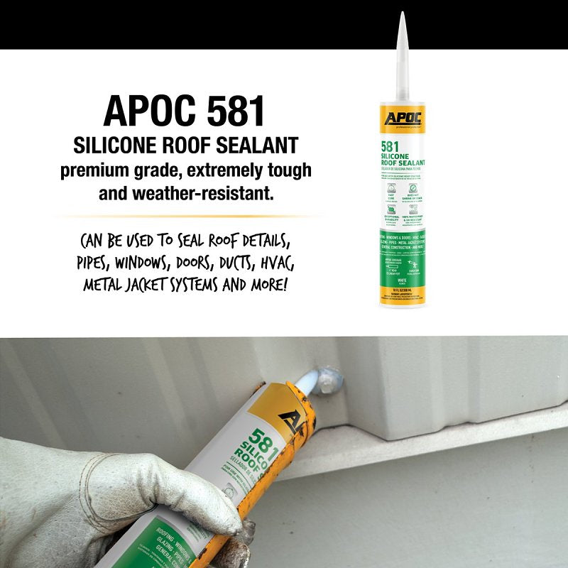 APOC Armor Flash AP-581 Series AP-5819 Silicone Roof Sealant, White, Free-Flowing Paste, 10 oz, Tube, Pack of 12