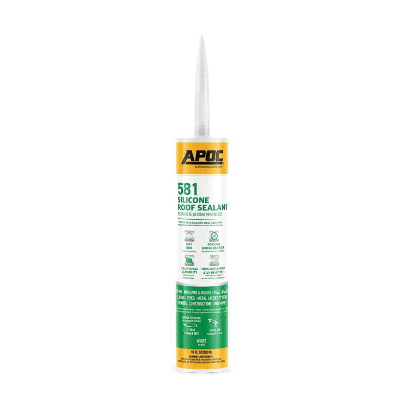 APOC Armor Flash AP-581 Series AP-5819 Silicone Roof Sealant, White, Free-Flowing Paste, 10 oz, Tube, Pack of 12