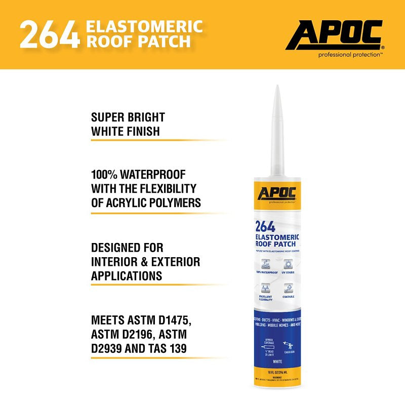 APOC AP-264 Series AP-2649 Elastomeric Roof Patch, White, Liquid, 10.1 oz, Tube, Pack of 12