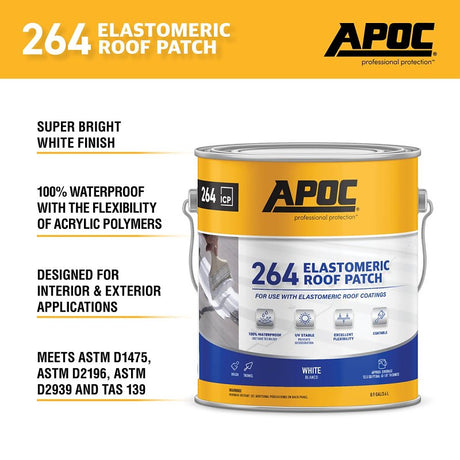 APOC AP-264 Series AP-2641 Elastomeric Roof Patch, White, Liquid, 1 gal, Pail, Pack of 4
