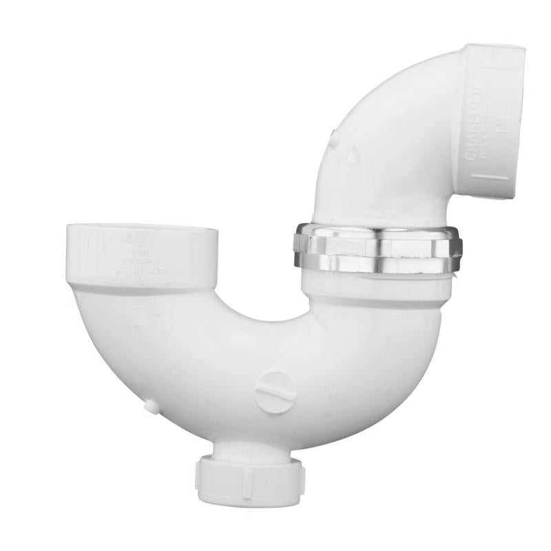 Charlotte Pipe 1-1/2 in. Hub X 1-1/2 in. D Hub PVC P-Trap with Clean Out 1 pk