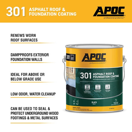 APOC AP-301 Series AP-3011 Asphalt Roof and Foundation Coating, Black, 1 gal, Pail, Liquid, Pack of 4