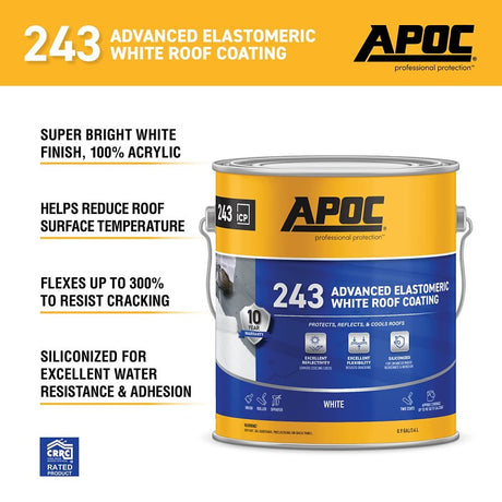 APOC AP-243 Series AP-2431 Advanced Elastomeric Roof Coating, White, 1 gal, Pail, Liquid, Pack of 4