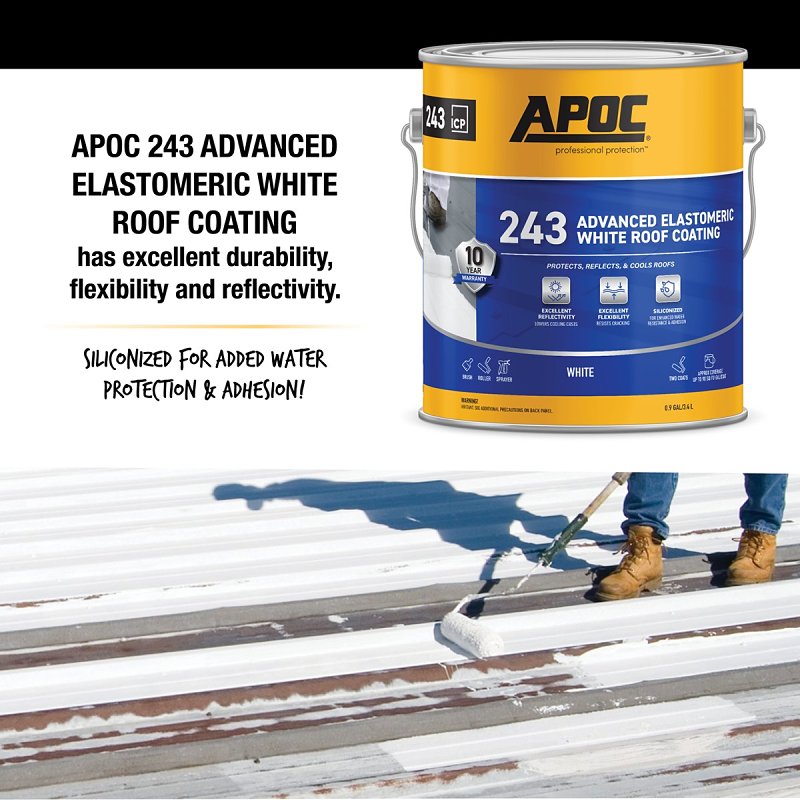 APOC AP-243 Series AP-2431 Advanced Elastomeric Roof Coating, White, 1 gal, Pail, Liquid, Pack of 4