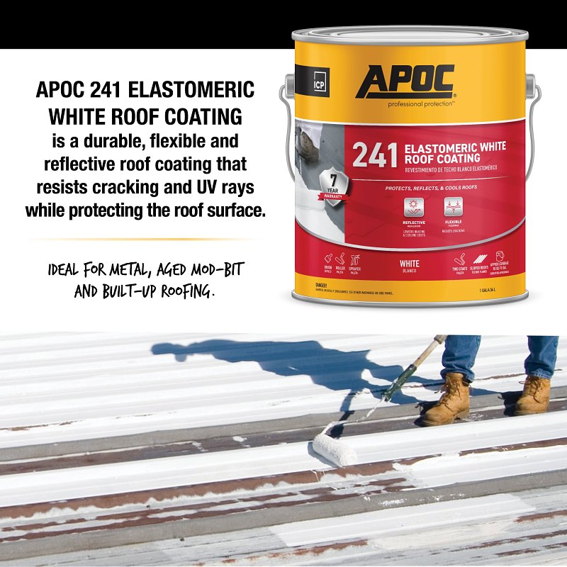 APOC AP-241 Series AP-2411 Elastomeric Roof Coating, White, 1 gal, Pail, Liquid, Pack of 4