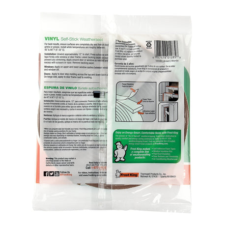 Frost King V443BH Foam Tape, 3/8 in W, 17 ft L, 3/16 in Thick, Vinyl, Brown