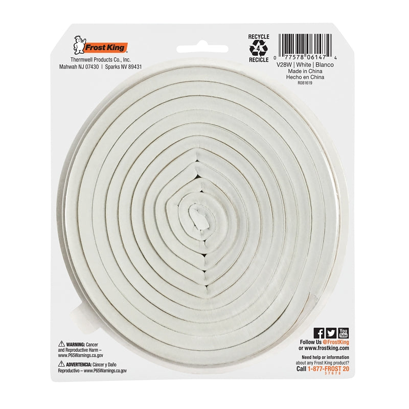 Frost King V28WA Weatherseal Tape, 3/8 in W, 17 ft L, EPDM Rubber, White