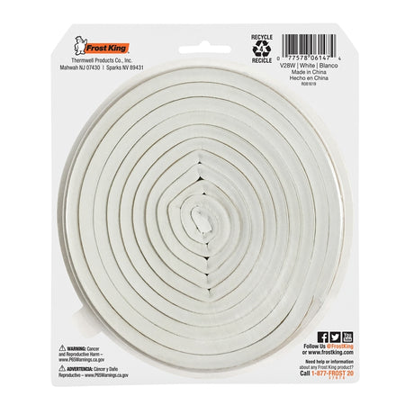 Frost King V28WA Weatherseal Tape, 3/8 in W, 17 ft L, EPDM Rubber, White