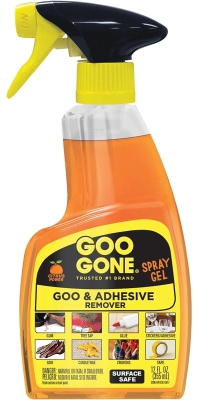 Goo Gone 2096 Goo and Adhesive Remover, 12 oz Bottle, Gel, Citrus, Orange