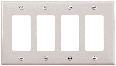 Eaton Wiring Devices PJ264W Wallplate, 4.87 in L, 8.56 in W, 4 -Gang, Polycarbonate, White, High-Gloss