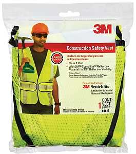 3M TEKK Protection 94617-80030T Reflective Safety Vest, One-Size, Fabric, Fluorescent Yellow