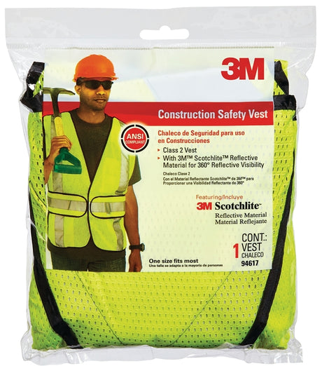 3M TEKK Protection 94617-80030T Reflective Safety Vest, One-Size, Fabric, Fluorescent Yellow