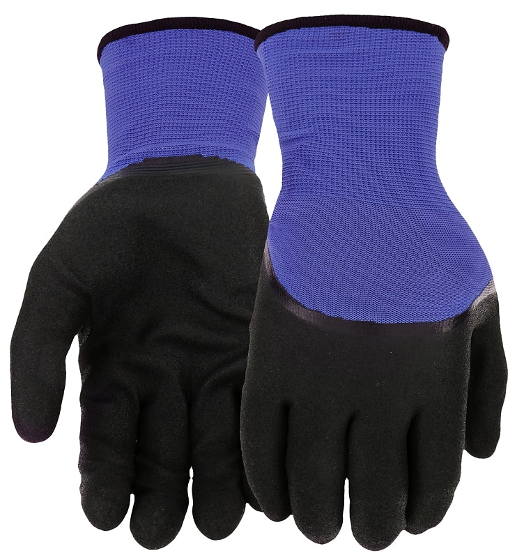 West Chester 93056/L Gloves, Men's, L, Elastic Knit Wrist Cuff, Nitrile Coating, Polyester Glove, Black/Blue