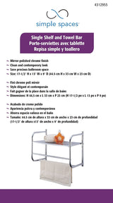 Simple Spaces BR32-CH Bathroom Rack, 11 lb Each shelf, 6.6 lb Each Towel Rack Max Weight Capacity, 1-Shelf, Metal