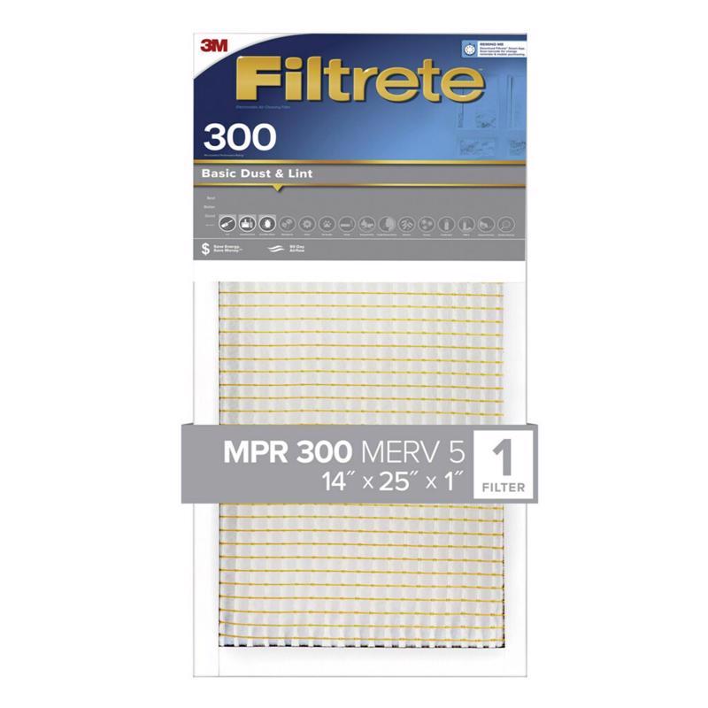 Filtrete 304-4 Air Filter, 25 in L, 14 in W, 5 MERV, 300 MPR, For: Air Conditioner, Furnace and HVAC System, Pack of 4