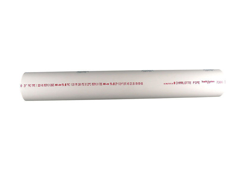 Charlotte Pipe Schedule 40 PVC Solid Pipe 1-1/2 in. D X 2 ft. L Plain End 330 psi