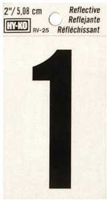 Hy-Ko RV-25/1 Reflective Sign, Character: 1, 2 in H Character, Black Character, Silver Background, Vinyl, Pack of 10