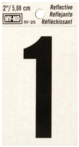 Hy-Ko RV-25/1 Reflective Sign, Character: 1, 2 in H Character, Black Character, Silver Background, Vinyl, Pack of 10
