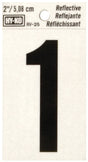 Hy-Ko RV-25/1 Reflective Sign, Character: 1, 2 in H Character, Black Character, Silver Background, Vinyl, Pack of 10