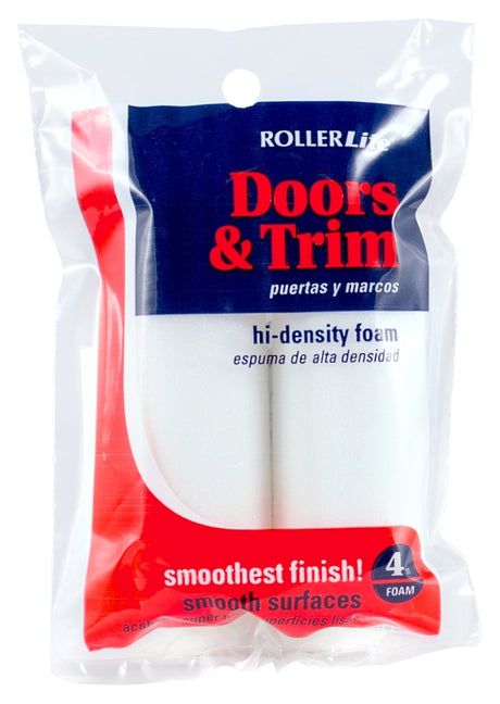 RollerLite 4FOAMQD Mini Roller Cover Refill, White, 4 in L, Foam Cover, 2/PK