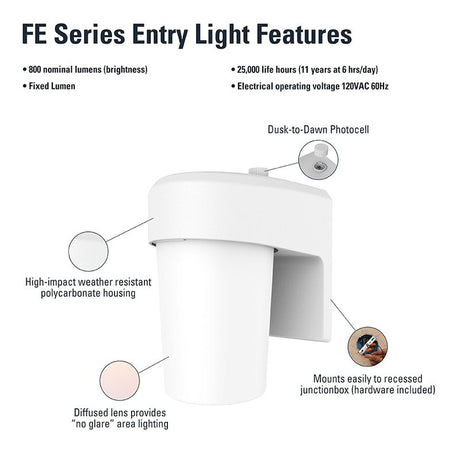 Halo FE Series FE08A40FDW Wall Sconce, 120 V, 7.9 W, LED Lamp, 977 Lumens, 4000 K Color Temp, Polycarbonate Fixture