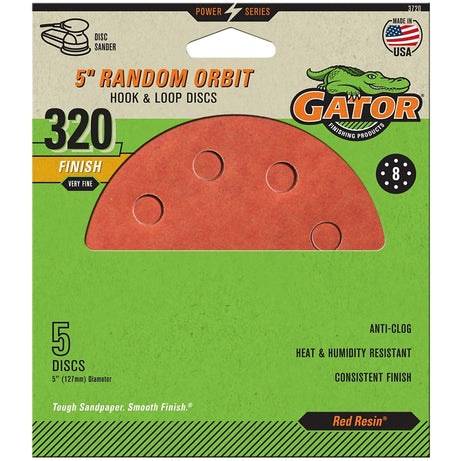 Gator 3720 Sanding Disc, 5 in Dia, 320 Grit, Super Fine, Aluminum Oxide Abrasive, Vented