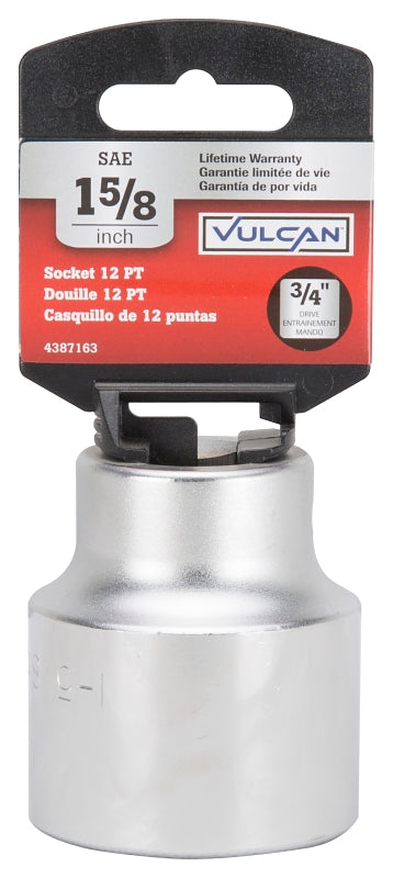 Vulcan MT-SS6052 Drive Socket, 1-5/8 in Socket, 3/4 in Drive, 12-Point, Chrome Vanadium Steel, Chrome