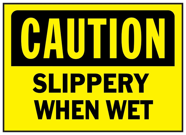 Hy-Ko 566 Caution Sign, Rectangular, SLIPPERY WHEN WET, Black Legend, Yellow Background, Polyethylene, Pack of 5