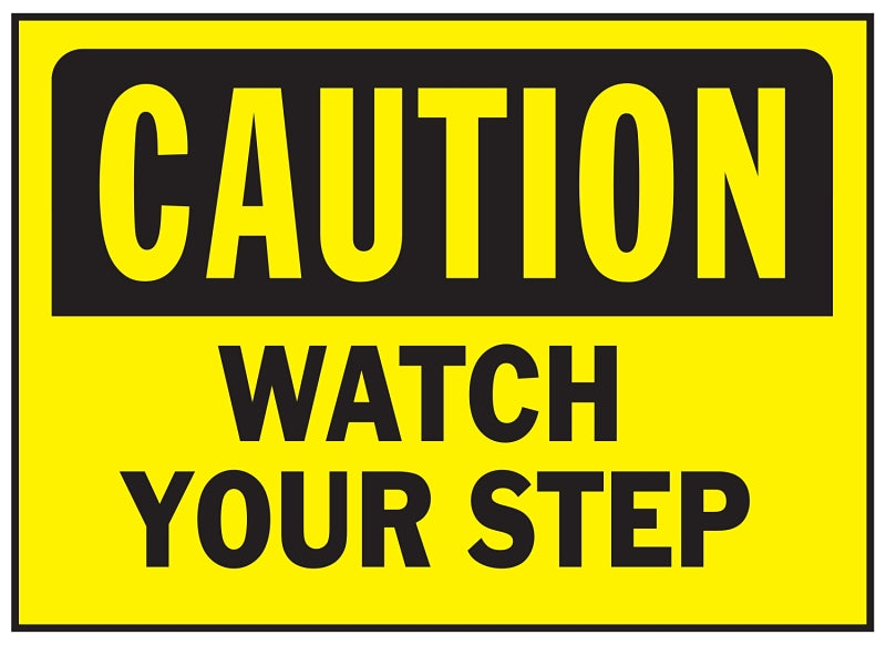 Hy-Ko 567 Caution Sign, Rectangular, WATCH YOUR STEP, Black Legend, Yellow Background, Polyethylene, Pack of 5