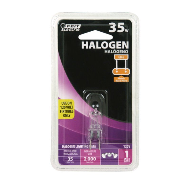 Feit Electric BPQ35/8.6/RP Halogen Bulb, 35 W, GY8.6 Lamp Base, T4 Lamp, Bright White, 400 Lumens, 3000 K Color Temp, Pack of 12