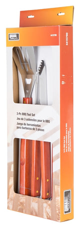 Omaha SBQ318-3-B Barbecue Tool Set with Handle and Hanger, 1.5 mm, Stainless Steel Blade, Stainless Steel, Wood Handle