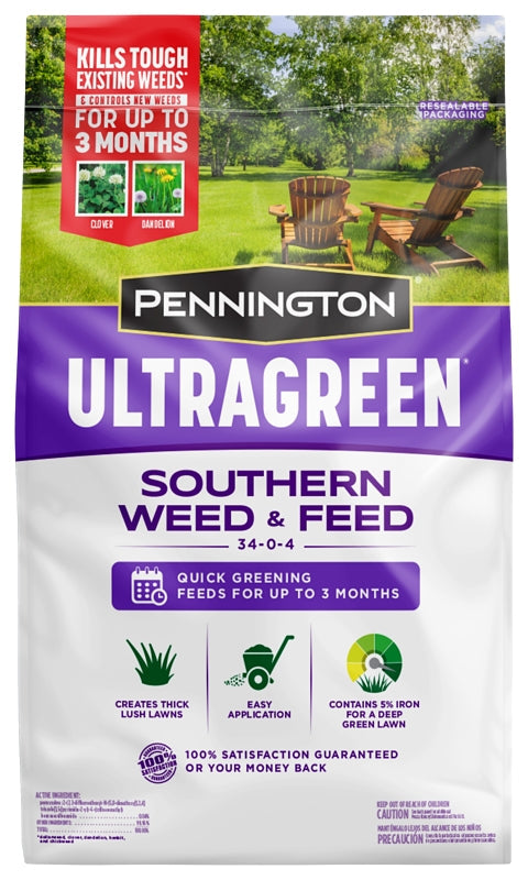 Pennington 100536602 Southern Weed and Feed, 12.5 lb Resealable Pack, Granular, 34-0-4 N-P-K Ratio