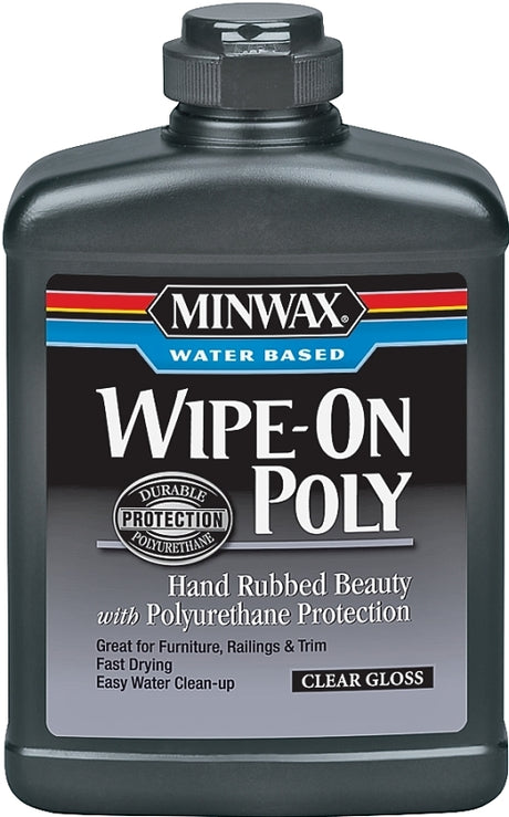 Minwax 409160000 Wipe-On Poly Paint, Gloss, Liquid, Clear, 1 pt, Can, Pack of 4