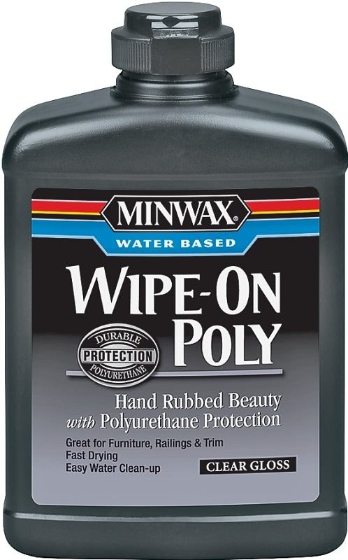 Minwax 409160000 Wipe-On Poly Paint, Gloss, Liquid, Clear, 1 pt, Can, Pack of 4