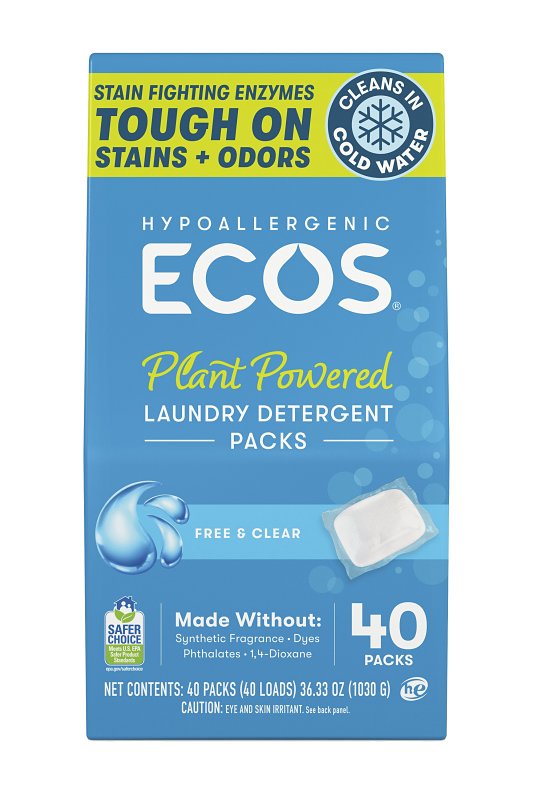 Ecos 9637/06 Laundry Detergent Pack, 40, Capsule, Free and Clear
