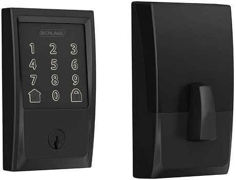 Schlage BE Series BE489WBV CEN 622 Electronic Deadbolt, Century Design, Matte Black, Residential, 1 Grade, Metal