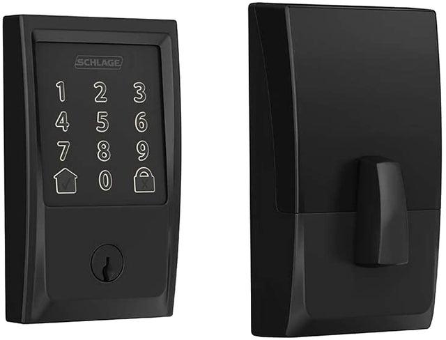Schlage BE Series BE489WBV CEN 622 Electronic Deadbolt, Century Design, Matte Black, Residential, 1 Grade, Metal