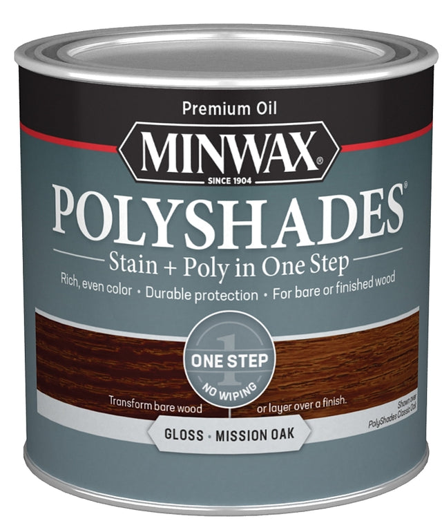 Minwax PolyShades 214854444 Water-Based Polyurethane Stain, Gloss, Liquid, Mission Oak, 0.5 pt Can