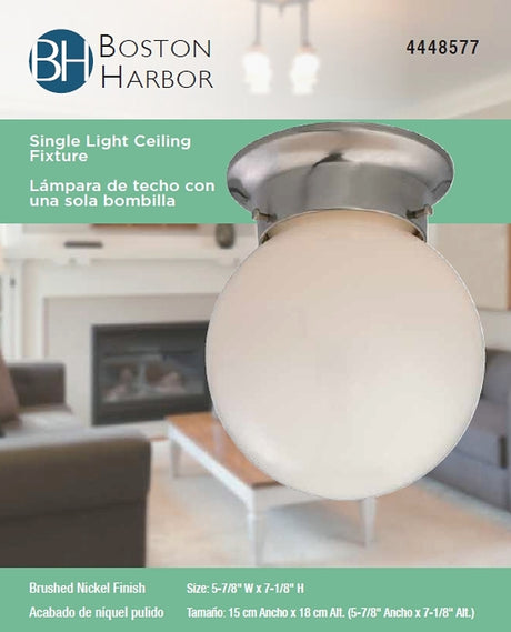 Boston Harbor F3BB01-3375-BN Single Light Ceiling Fixture, 120 V, 60 W, 1-Lamp, A19 or CFL Lamp, Brushed Nickel Fixture