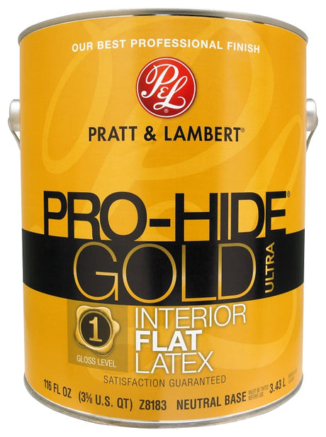 Pratt & Lambert Pro-Hide Gold Ultra Series 0000Z8183-16 Interior Paint, Flat Sheen, Neutral, 1 gal Pack of 4