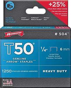 Arrow T50 Series 50424 Staple, For: T50 SA, T50 SHA Tacker, 3/8 in W Crown, 1/4 in L Leg, Pack of 4