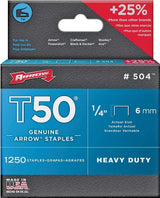 Arrow T50 Series 50424 Staple, For: T50 SA, T50 SHA Tacker, 3/8 in W Crown, 1/4 in L Leg, Pack of 4
