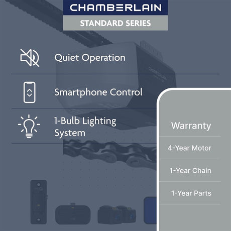 Chamberlain C1000 ½ HP Chain Drive Smart Garage Door Opener with 1-Bulb Lighting and myQ Connectivity