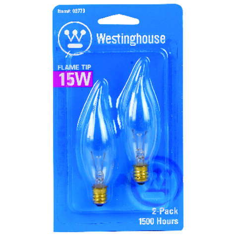 Westinghouse 15 W CA8 Decorative Incandescent Bulb E12 (Candelabra) Warm White 2 pk