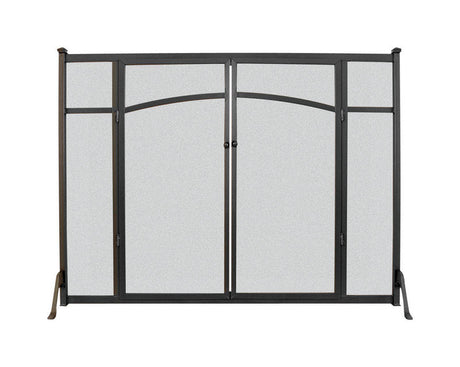 Panacea Black/Gray Matte Metal Fireplace Screen with Doors