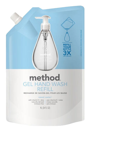 method 328104 Hand Wash Refill, Gel, Clear, Sweet Water, 34 oz Bottle